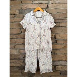 BedHead Pajamas Womens Medium Paris Eiffel Tower Floral PJ Set Blue White
